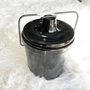 Vintage Brown Glazed Crock with wire bail latch cottage farmhouse kitchen
